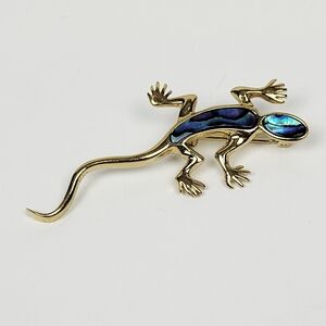 Ariki Gecko Brooch Pin~Blue Paua Shell~22k Goldplated~New Zealand